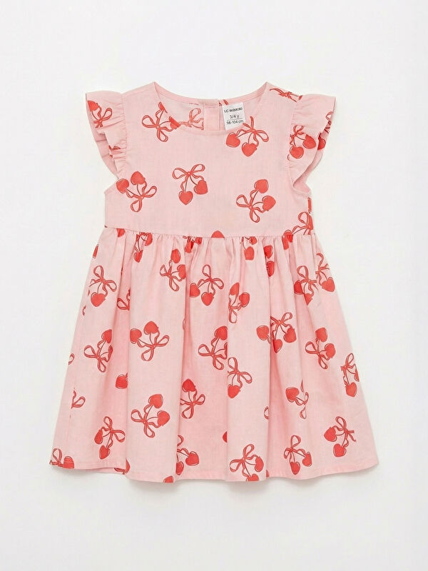 LCW Kids Girls' Poplin Dress with a Crew Neck and Print	
