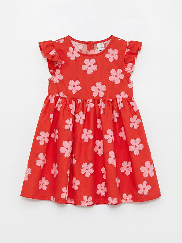 LCW Kids Girls' Poplin Dress with a Crew Neck and Print	
