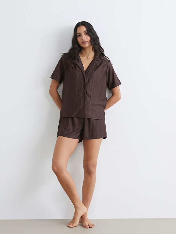 LCW DREAM Gömlek Yaka Desenli Kadın Şortlu Pijama Takımı