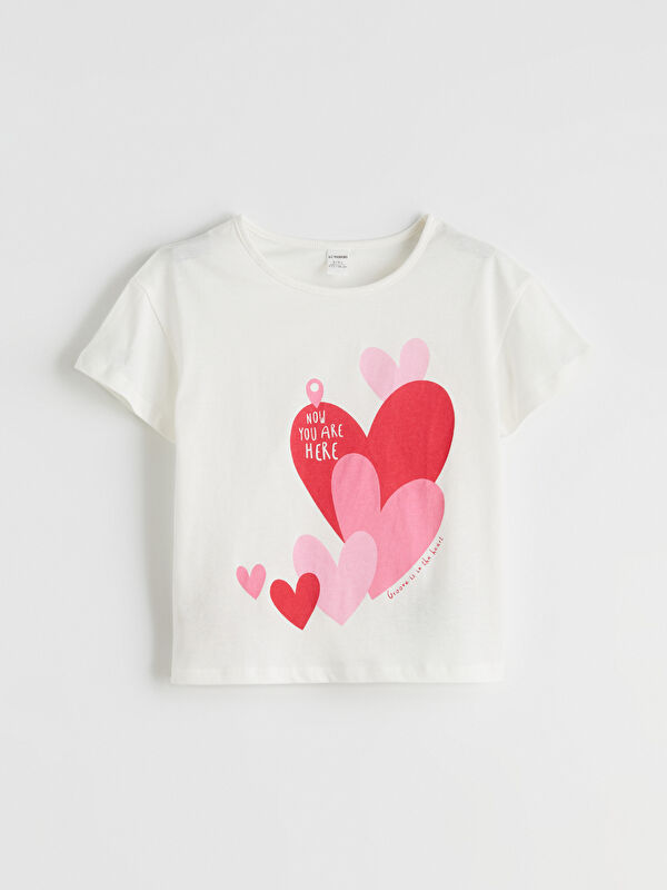 LCW Kids Heart Printed Girls' Jersey T-Shirt