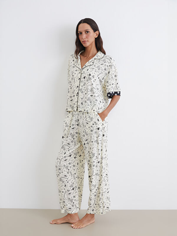 LCW DREAM Gömlek Yaka Baskılı Kadın Pijama Takım