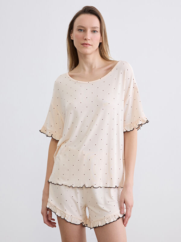 LCW DREAM Bisiklet Yaka Puantiyeli Kadın Şortlu Pijama Takımı
