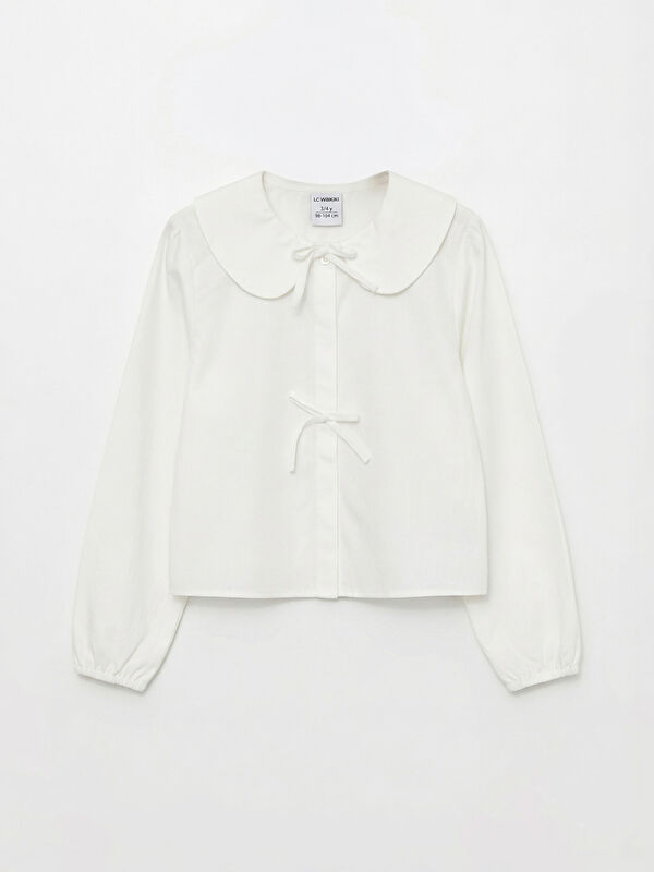 LCW Kids Peter Pan Collar Long Sleeve Girls' Dobby Shirt