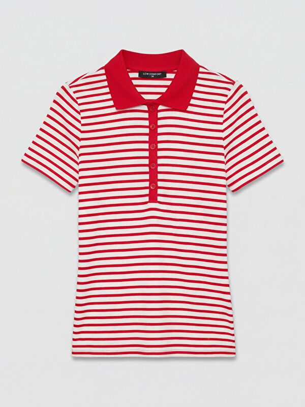 LCWAIKIKI Maternity Polo Collar Short Sleeve Striped Women's T-Shirt