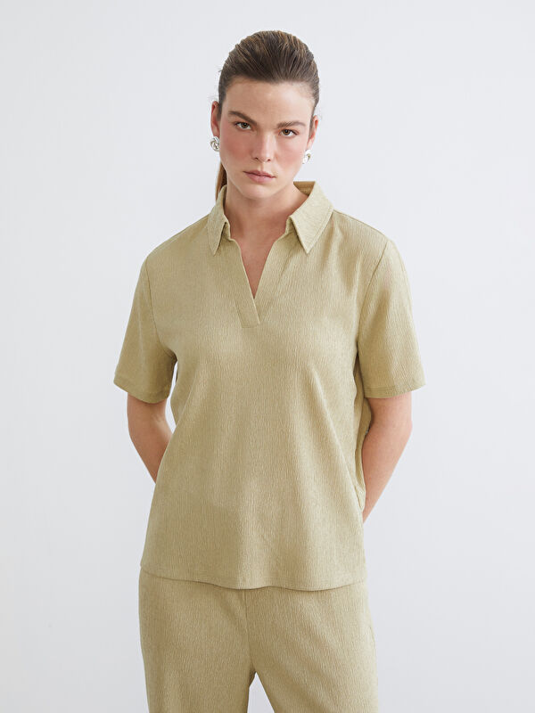 LCW Comfort Polo Collar Textured Women's T-Shirt