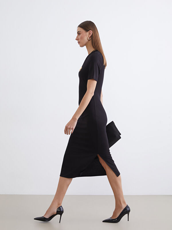 LCW EVERYDAY Crew Neck Gathered Slit Detail Dress