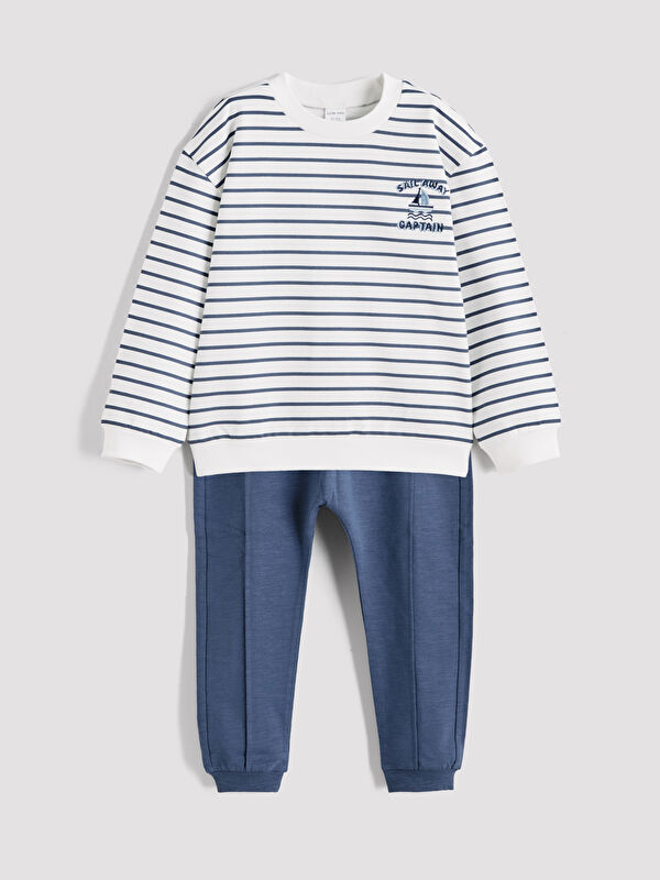 LCW baby Erkek Bebek Çizgili Sweatshirt ve Eşofman Altı
