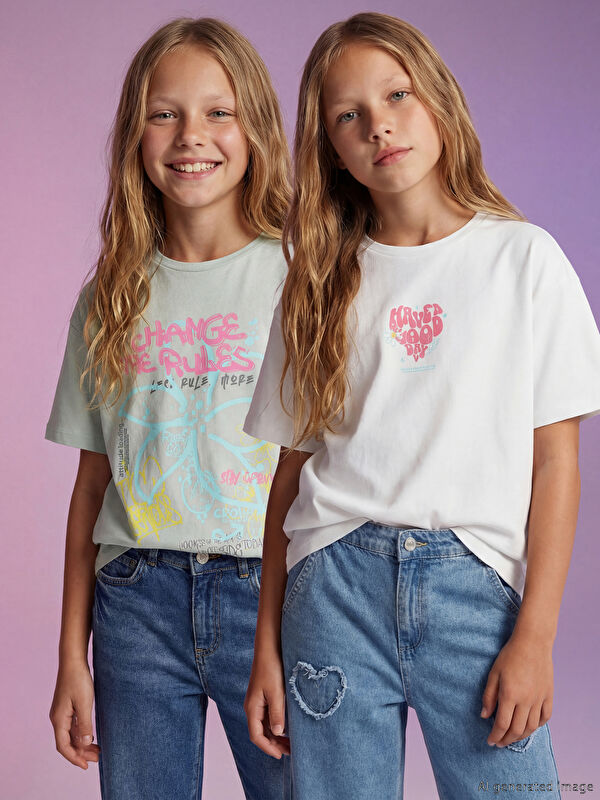 LCW Kids Baskılı Kız Çocuk Tişört 2'li