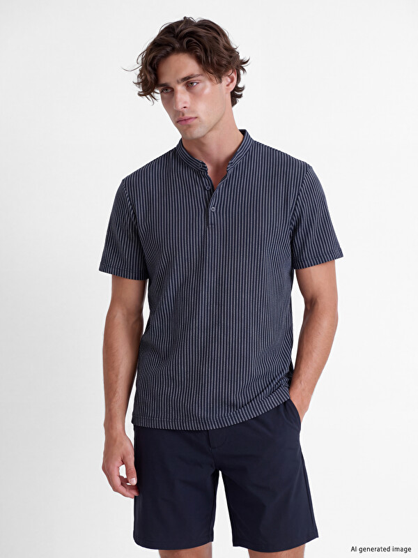 LCW Vision Men's Striped Mandarin Collar T-Shirt