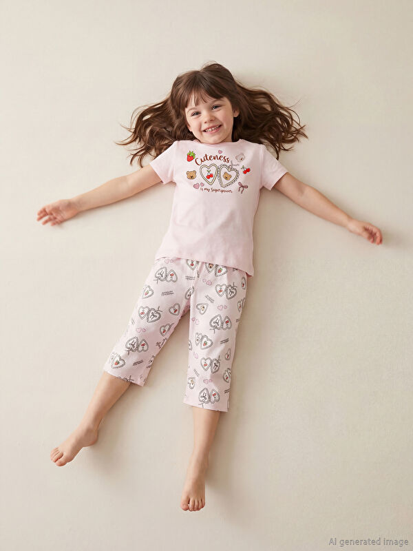 LCW Kids Baskılı Kız Çocuk Kaprili Pijama Takımı