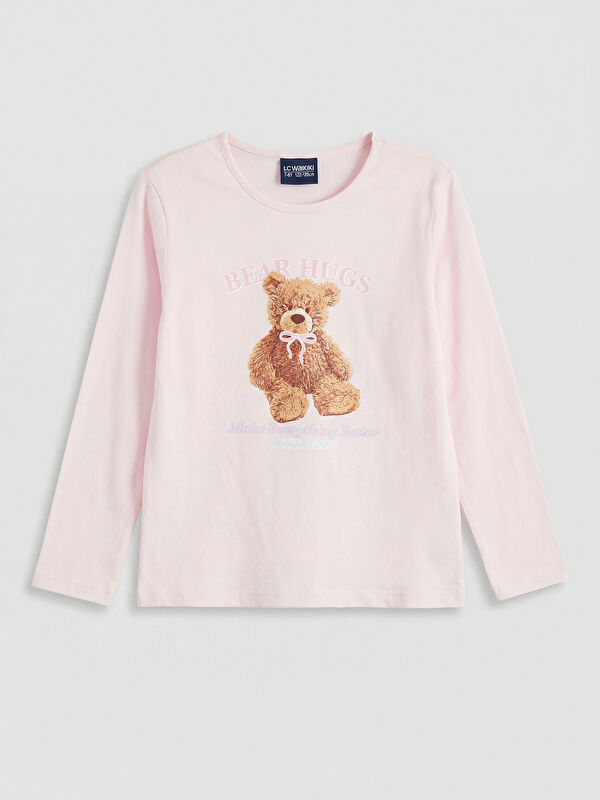 LCW Kids Bisiklet Yaka Ayı Baskılı Kız Çocuk Pijama Üstü
