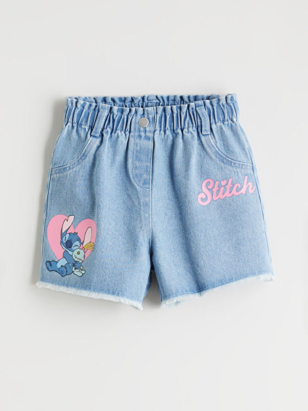 LCW Kids Lilo & Stitch Printed Girls' Denim Shorts