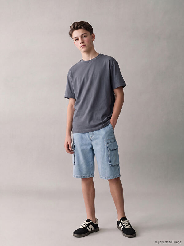 LCW Kids Beli Lastikli Erkek Çocuk Kargo Jean Şort
