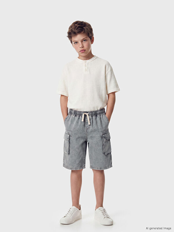 LCW Kids Beli Lastikli Erkek Çocuk Kargo Jean Şort