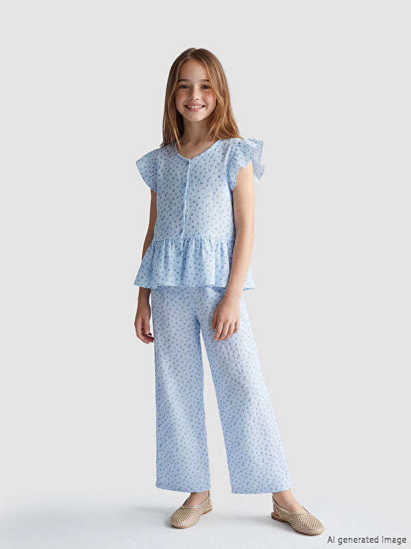 LCW Kids Beli Lastikli Çiçekli Kız Çocuk Müslin Pantolon