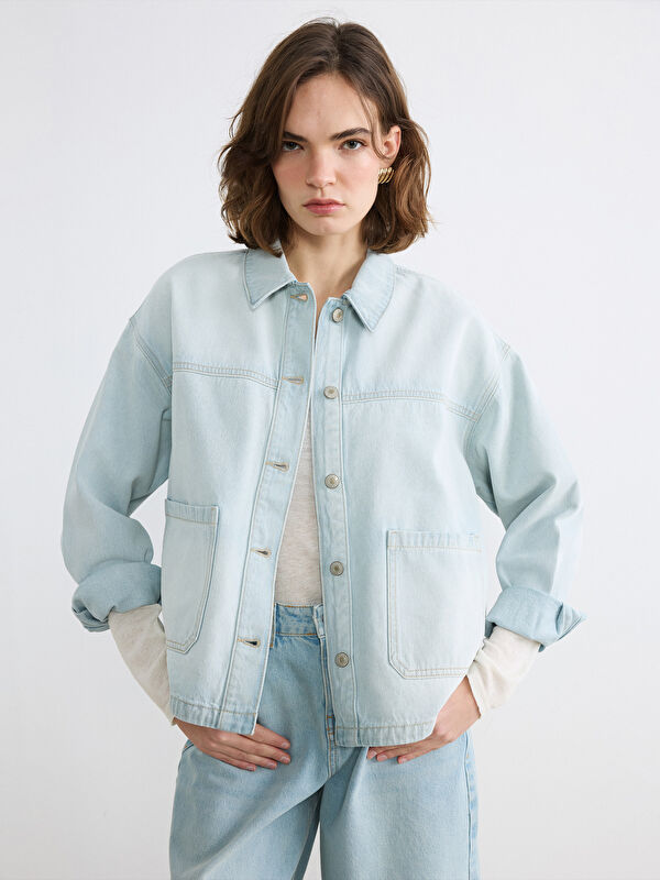 LCW Vision Taschen Oversize Damen Denim-Hemd