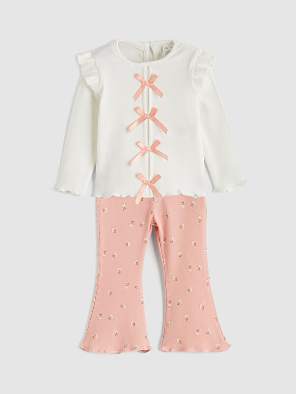 LCW baby Ruffled and Bow-Detailed Baby Girl T-shirt and Leggings