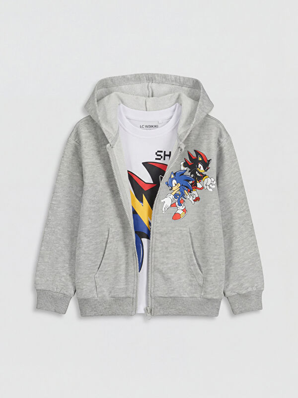 LCW Kids Cardigan à capuche et T-shirt imprimés Sonic pour garçons