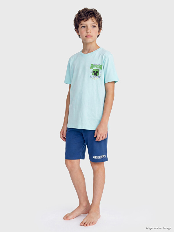LCW Kids Minecraft Baskılı Erkek Çocuk Şortlu Pijama Takımı