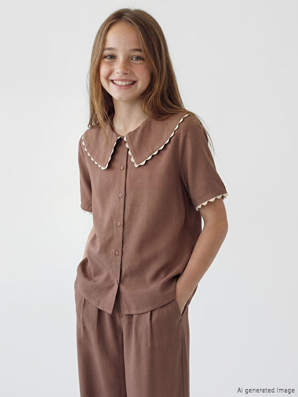 LCW Kids Bebe Yaka Kısa Kollu Kız Çocuk Gömlek