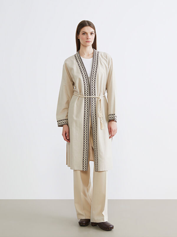LCW Modest Oversize Linen Blend Women's Kimono