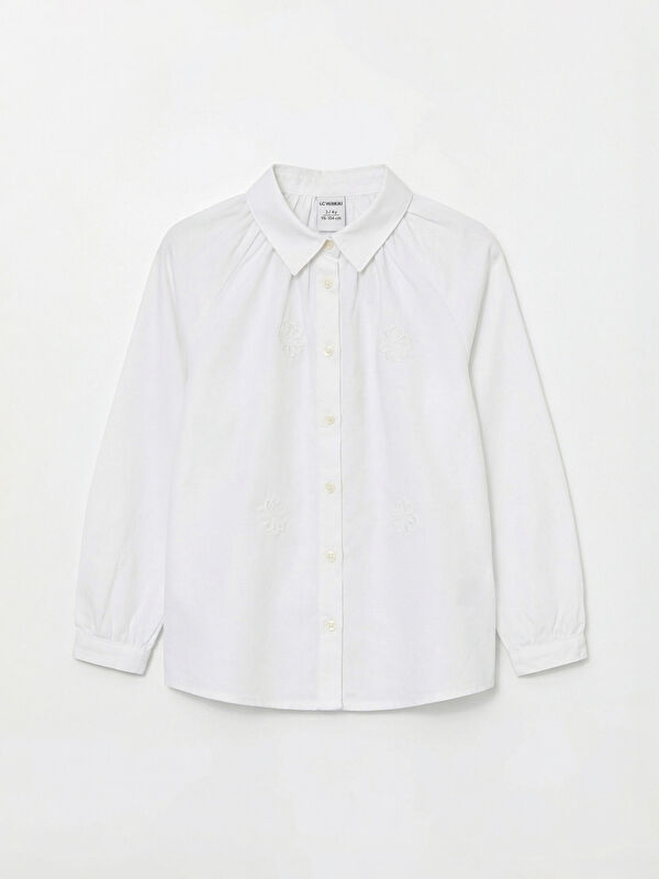 LCW Kids Girls' Poplin Shirt with Floral Embroidery