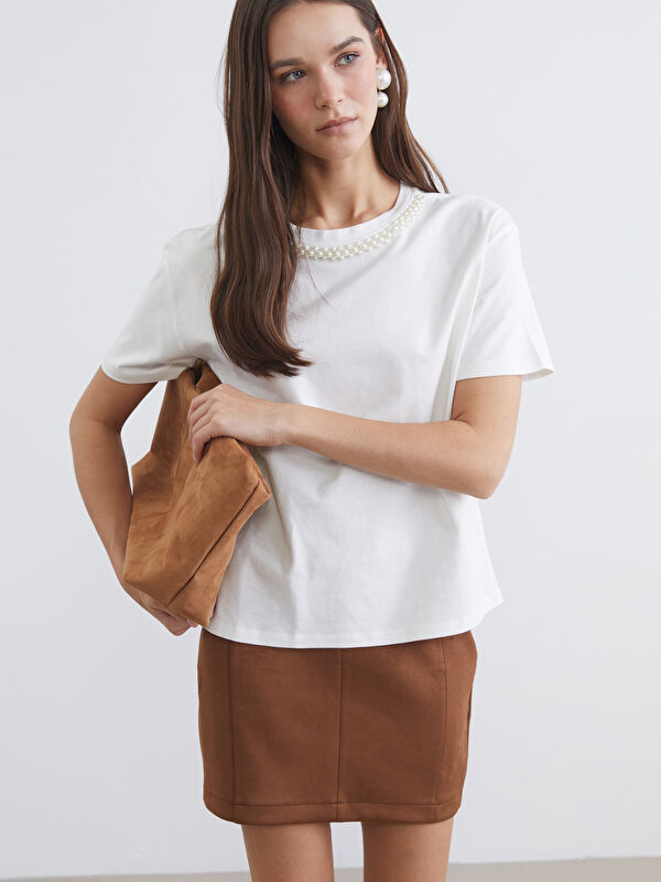 LCW Vision Crew Neck Beaded Blouse