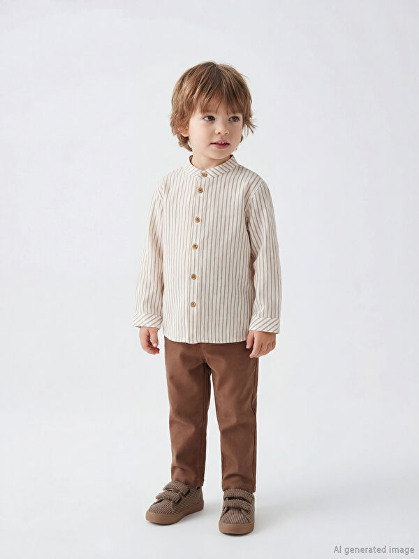 LCW baby Mandarin Collar Linen-Blend Shirt and Trousers Set for Baby Boys