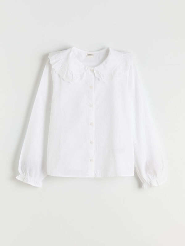 LCW Kids Peter Pan Collar Embroidered Detail Girl Shirt