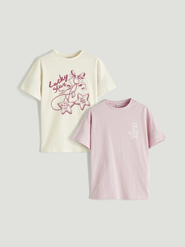 LCW Kids Set me 2 T-shirt të stampuara për vajza