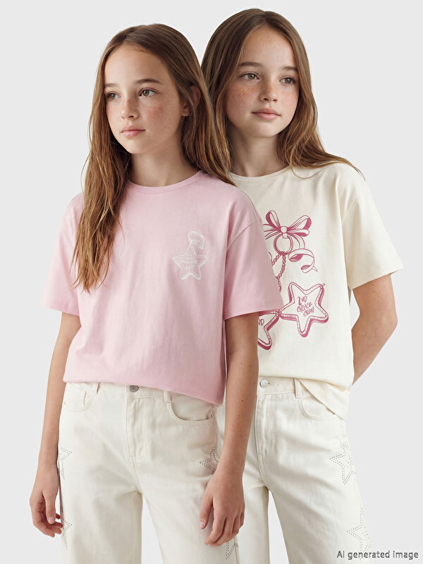 LCW Kids Girls' Printed T-Shirt Set of 2