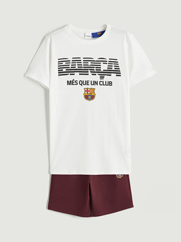 LCW Kids FC Barcelona Printed Boys' T-Shirt and Shorts