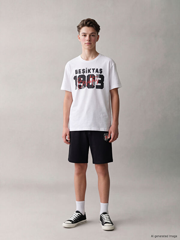 LCW Kids Beli Lastikli Erkek Çocuk Beşiktaş Baskılı Şort