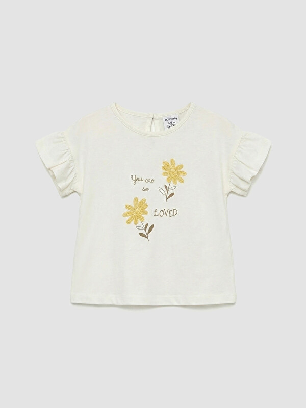 LCW baby Bisiklet Yaka Çiçek Baskılı Kız Bebek Tişört
