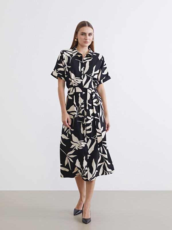 LCW EVERYDAY Patterned Women's Sash Shirt Dress
