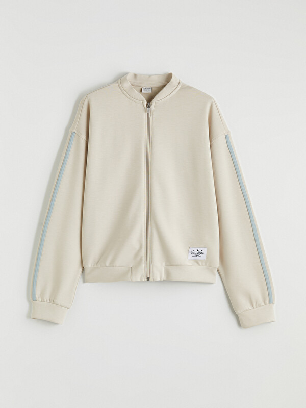 LCW Kids Dik Yaka Şeritli Kız Çocuk Fermuarlı Sweatshirt