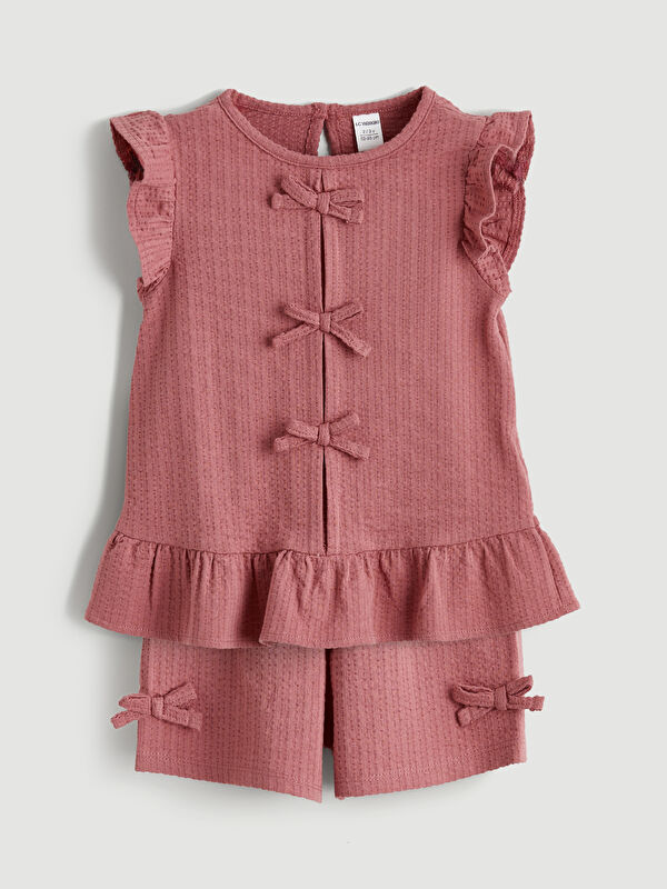 LCW Kids Girls' Blouse and Shorts Set with Bow