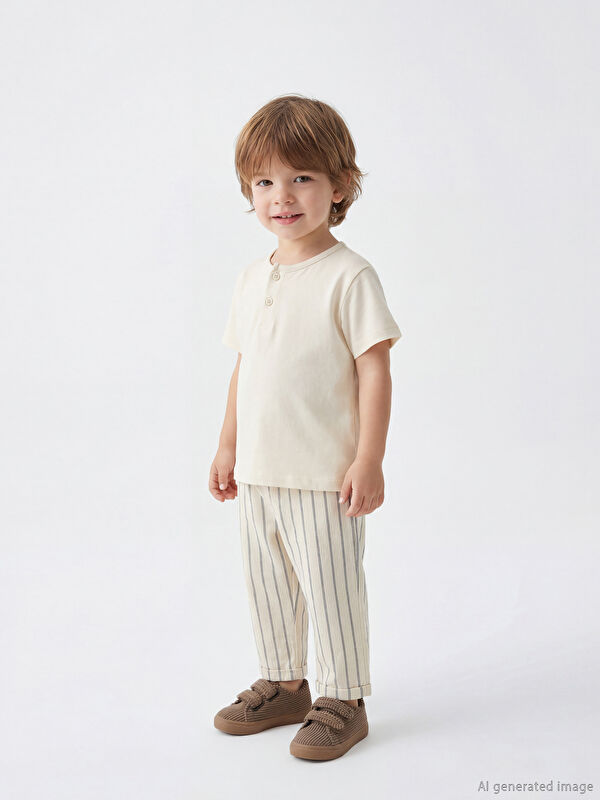 LCW baby Erkek Bebek Keten Görünümlü Tişört ve Pantolon