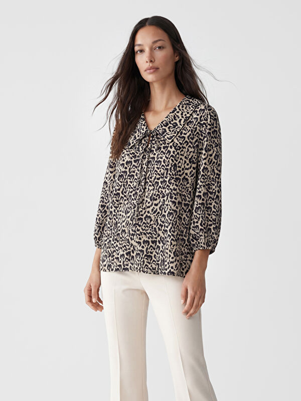 LCW EVERYDAY Tie Neck Patterned Women's Blouse