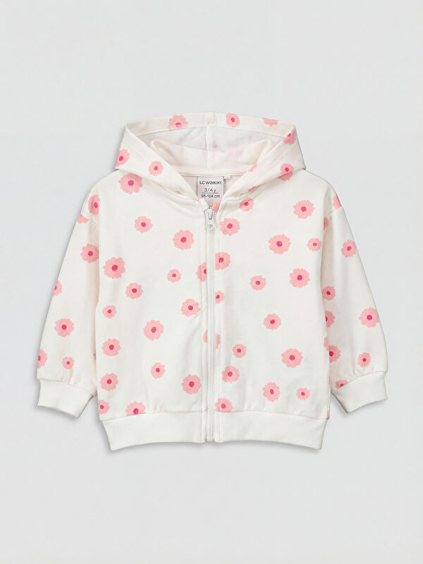 LCW Kids Hooded Floral Girls' Zippered Sweatshirt