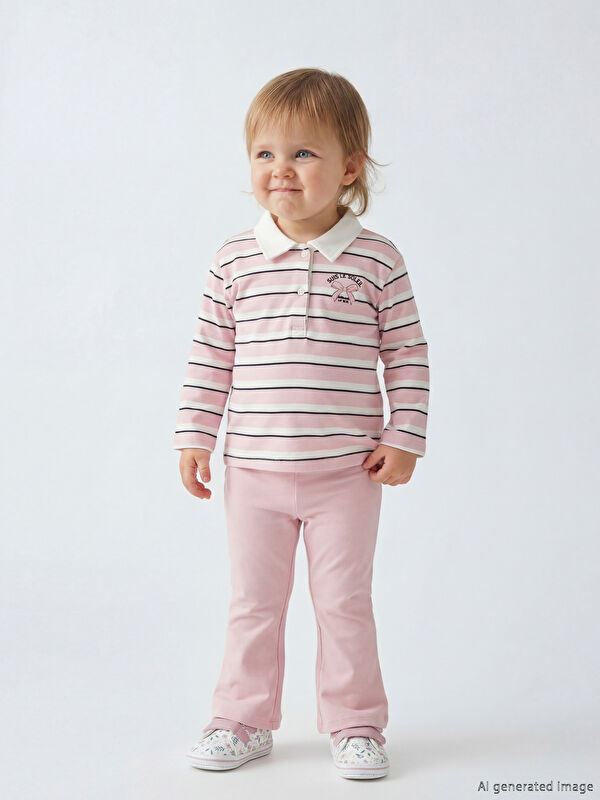 LCW baby Polo Yaka Kız Bebek Bluz ve Tayt Pantolon