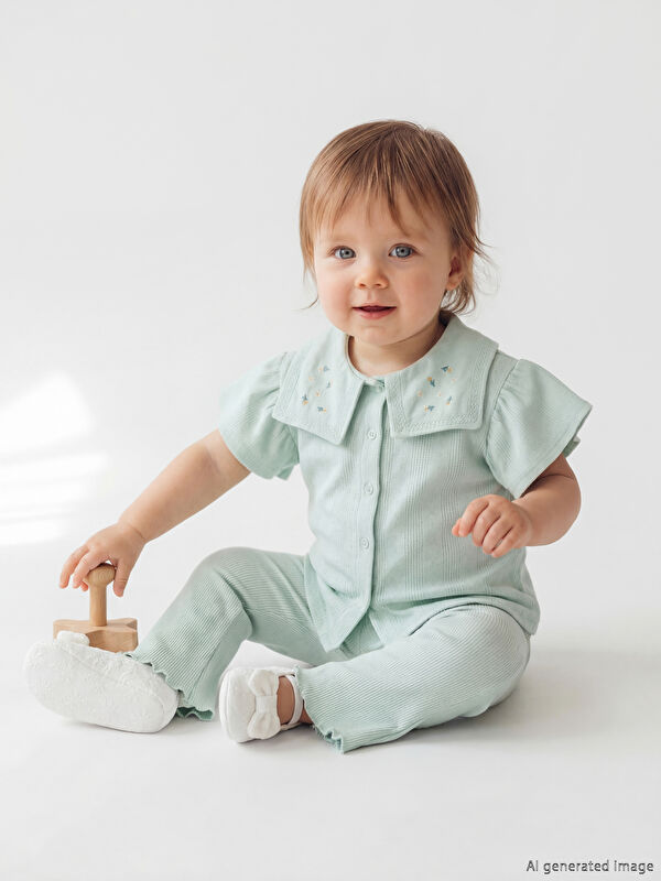 LCW baby Çiçekli Kız Bebek Gömlek ve Pantolon