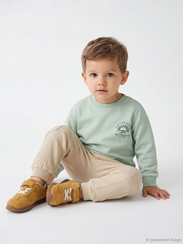 LCW baby Bisiklet Yaka Erkek Bebek Sweatshirt ve Eşofman Altı