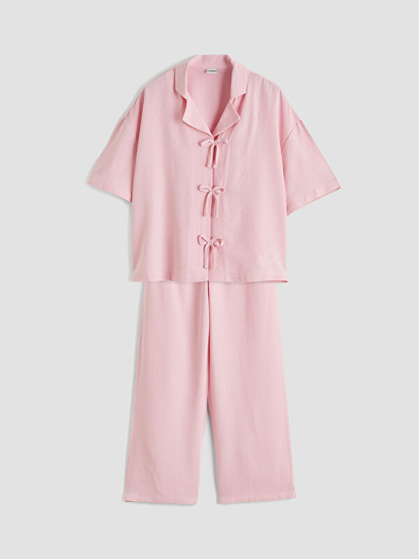 LCW Kids Keten Karışımlı Kız Çocuk Bluz ve Pantolon