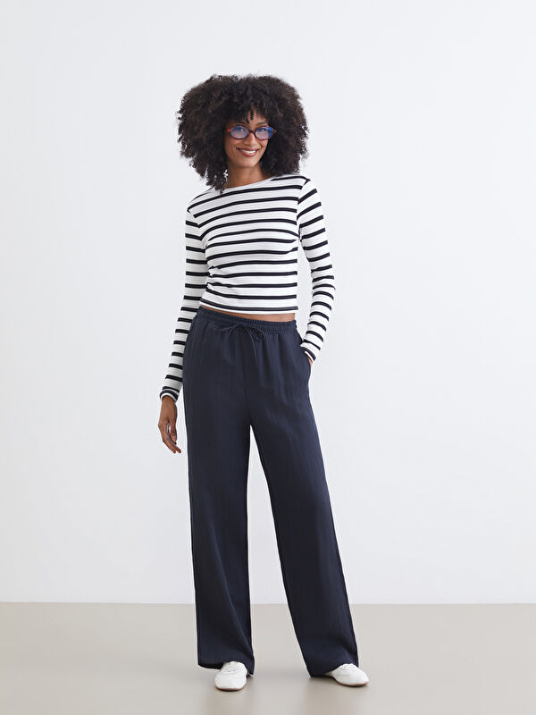 XSIDE Textured Women's Trousers with Elastic Waistband