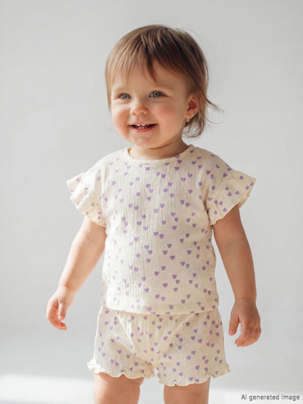 LCW baby Heart Patterned Baby Girls' T-Shirt and Shorts
