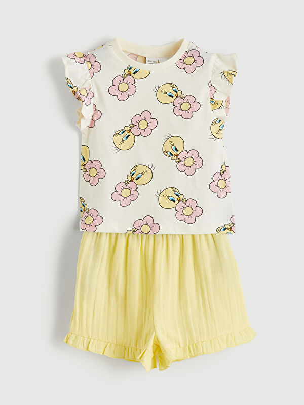 LCW baby Tweety Print Baby Girl's Blouse and Shorts