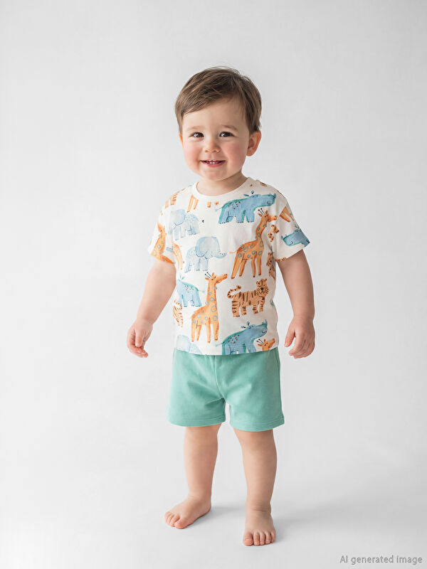 LCW baby Animal Print Baby Boys' T-Shirt and Shorts