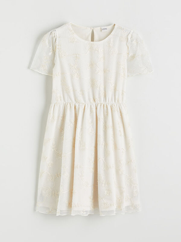 LCW Kids Crew Neck Floral Girl Lace Dress
