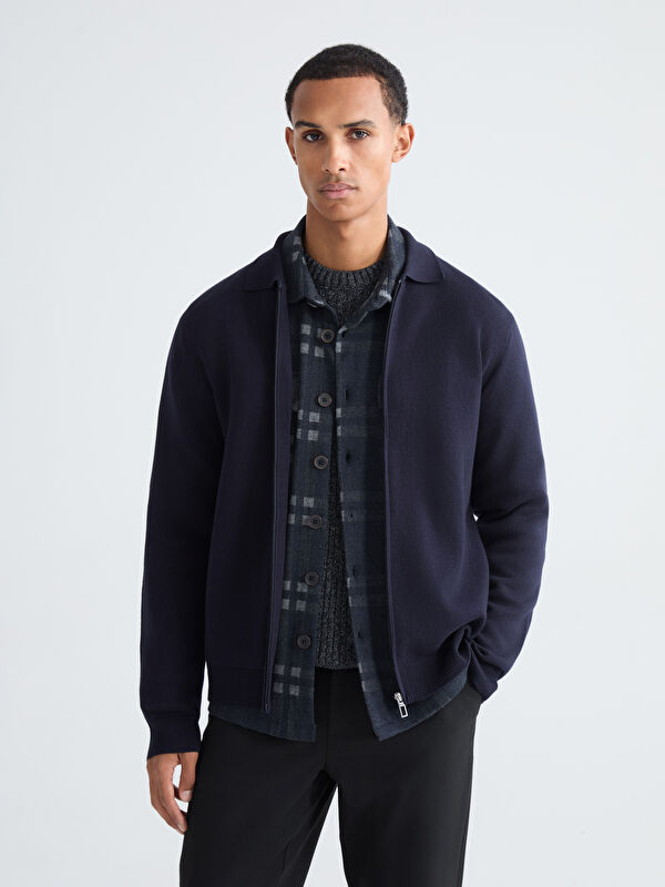 LCW Vision Men's Knitted Cardigan with Polo Collar in a Regular Fit